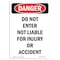 Signmission OSHA Danger Sign, 14" Height, Rigid Plastic, Do Not Enter Not Liable For Injury, Portrait OS-DS-P-1014-V-2543 - alternate 1